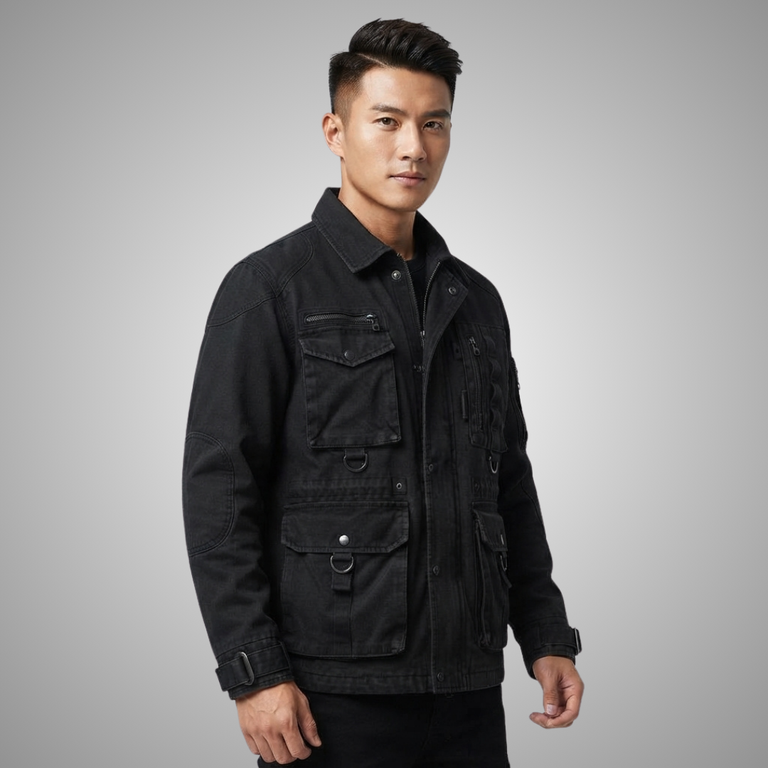 Men's Black Tactical Cotton Canvas Utility Field Jacket