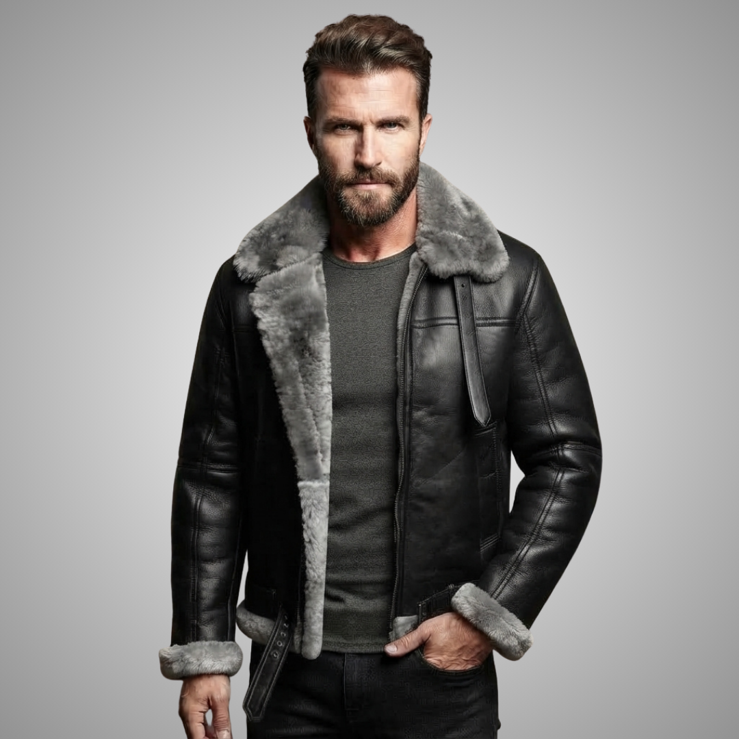 Men's Black B3 Shearling Bomber Leather Jacket